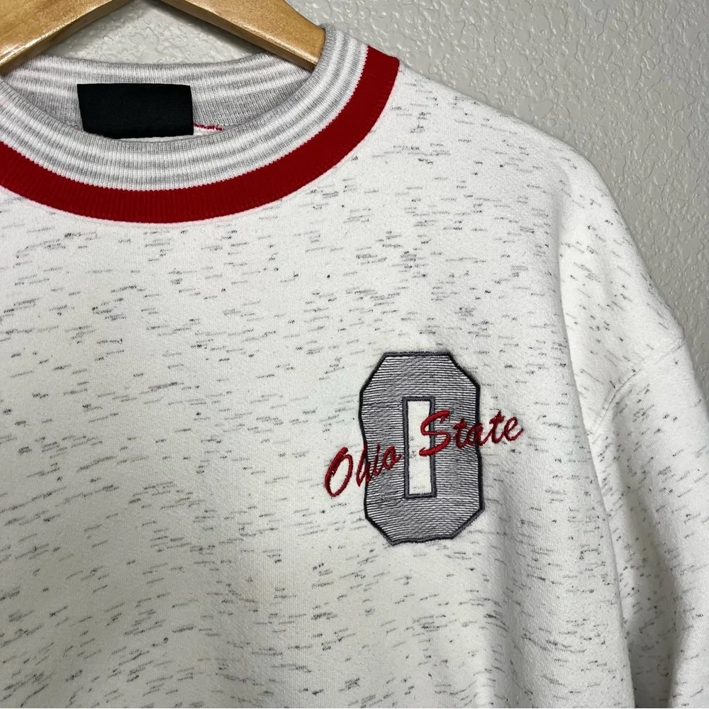 Vintage 90s Ohio State Buckeyes Crewneck Sweatshirt White Red Ringer Size Large‎
